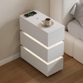 Homary Schmaler Smart Nachttisch mit Wireless Charging, Moderner LED Nachttisch mit 3 Schubladen, Weißer Nachttisch mit Stauraum für Schlafzimmer