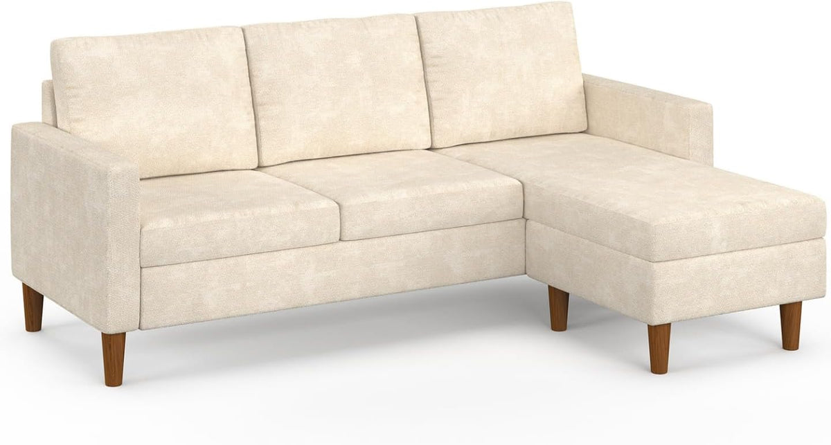 IDMarket, 3-Sitzer, Ecksofa Marius, wendbar, Chenille-Stoff, Beige