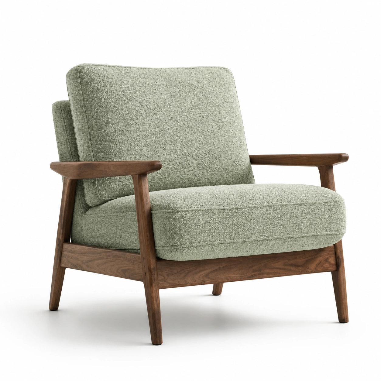 Lounge Sessel Walnussholz Hellgrün Bouclé