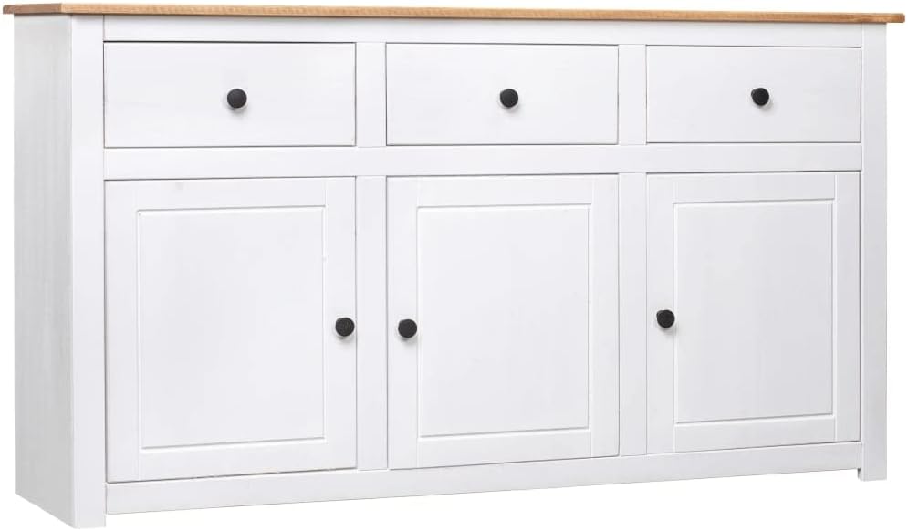 vidaXL Massivholz Panama-Kiefer Sideboard mit 3 Schubladen 3 Türen Kommode Beistellschrank Mehrzweckschrank Anrichte Schrank Weiß 135x40x80cm