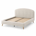 Polsterbett Stoff Beige 200x140 cm mit Eichenfüßen