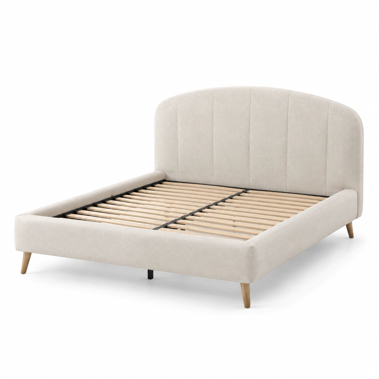 Polsterbett Stoff Beige 200x140 cm mit Eichenfüßen