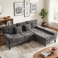 Ecksofa mit Schlaffunktion, Modulares L-Form 3-Sitzer Schlafsofa Grau,195 cm Chenille Sofa mit beweglicher Ottomane, Apartment, Kleine Räume