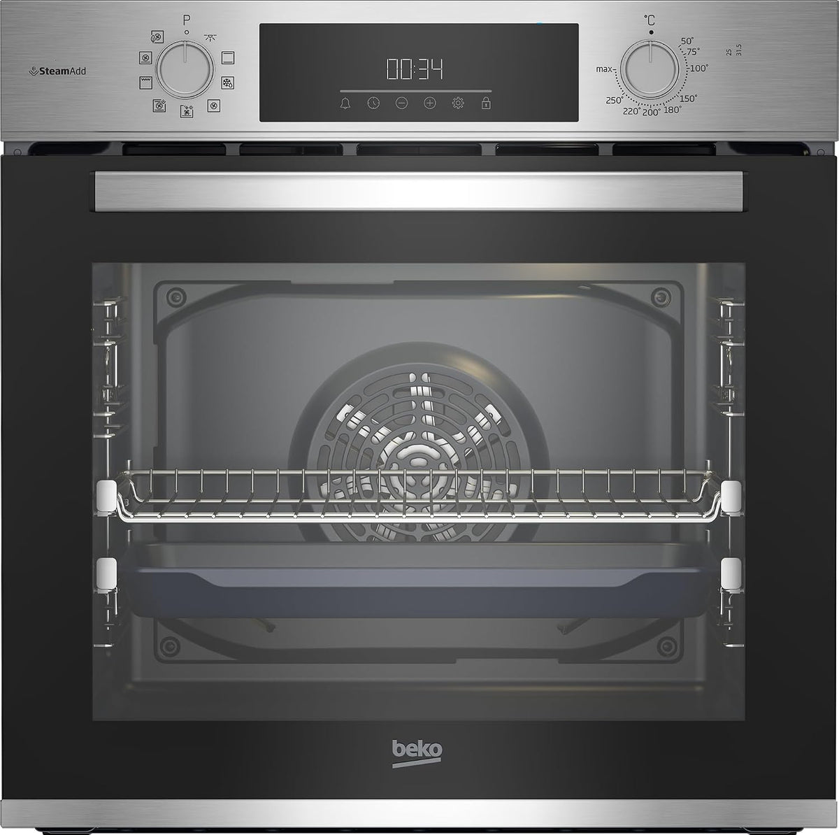 Beko BBIS12301XE b300 Backofen, 72 l Garraum, Einbaubackofen, Multifunktionsofen, 9 Funktionen, AeroPerfect Heißluft, SteamAdd Dampffunktion