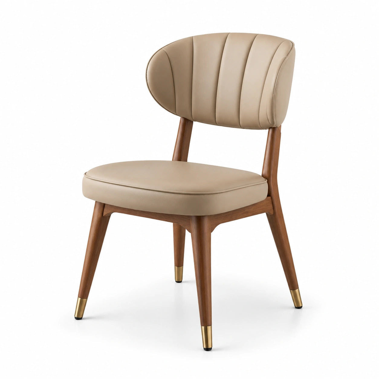 Esszimmerstuhl Beige Kunstleder Walnussholz