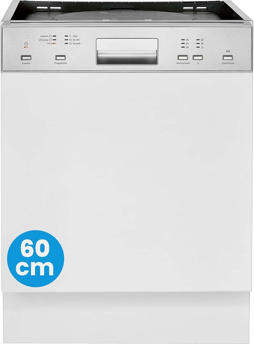 Bomann Spülmaschine Geschirrspüler 60cm, Spülmaschine teilintegriert 60 cm, 40°-65°C, teilintegrierte Ausführung, sehr leise, automatische Türöffnung