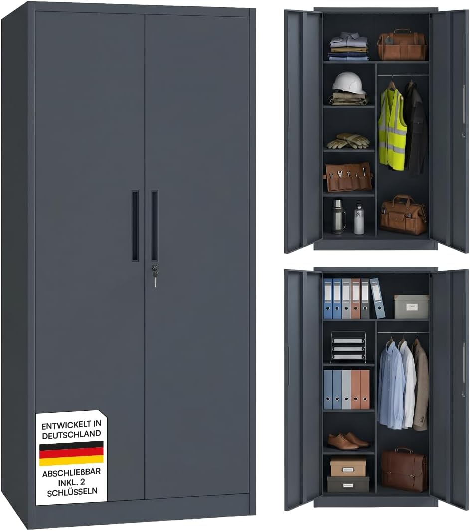 STEELSØN Regulus Metallschrank 175x40x80 cm, mit 6 Fächern, Anthrazit