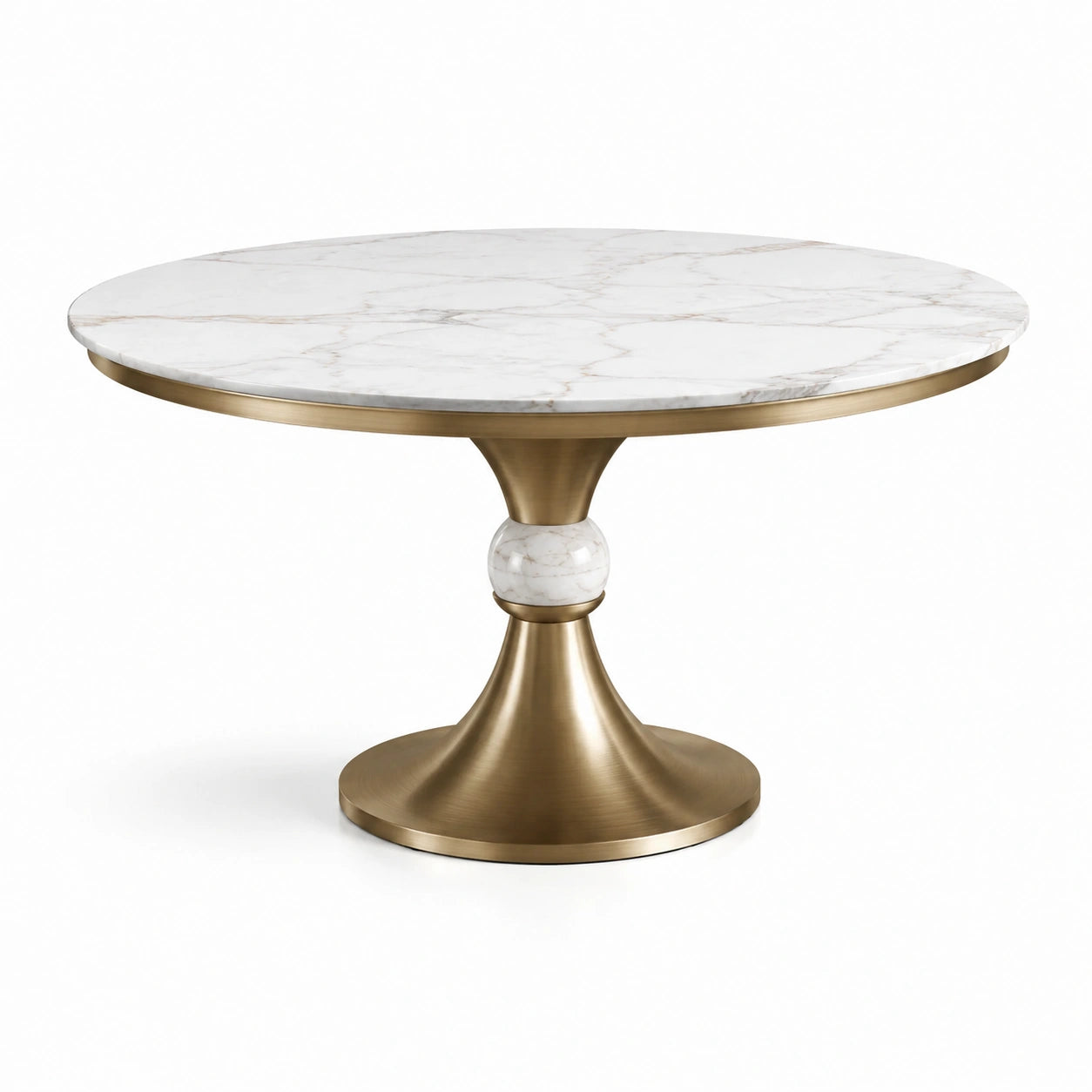 Runder Marmor- und Metalltisch Weiß Gold 120 cm