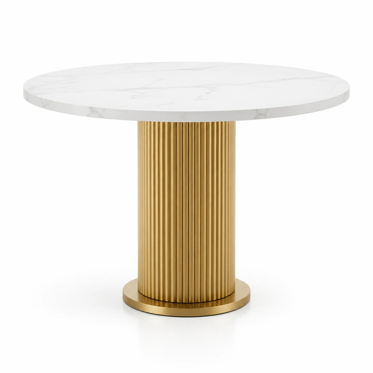 Runder Esstisch mit Marmorplatte und Metallbasis in Weiß/Gold, 120 cm