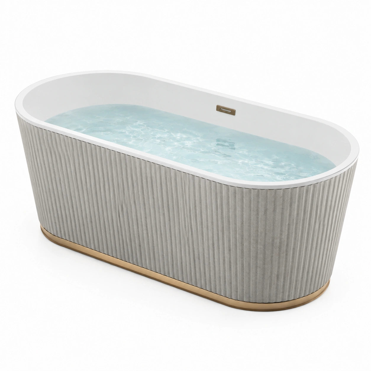 Freistehende ovale Badewanne mit Acryl-Innenschicht und Edelstahlbasis