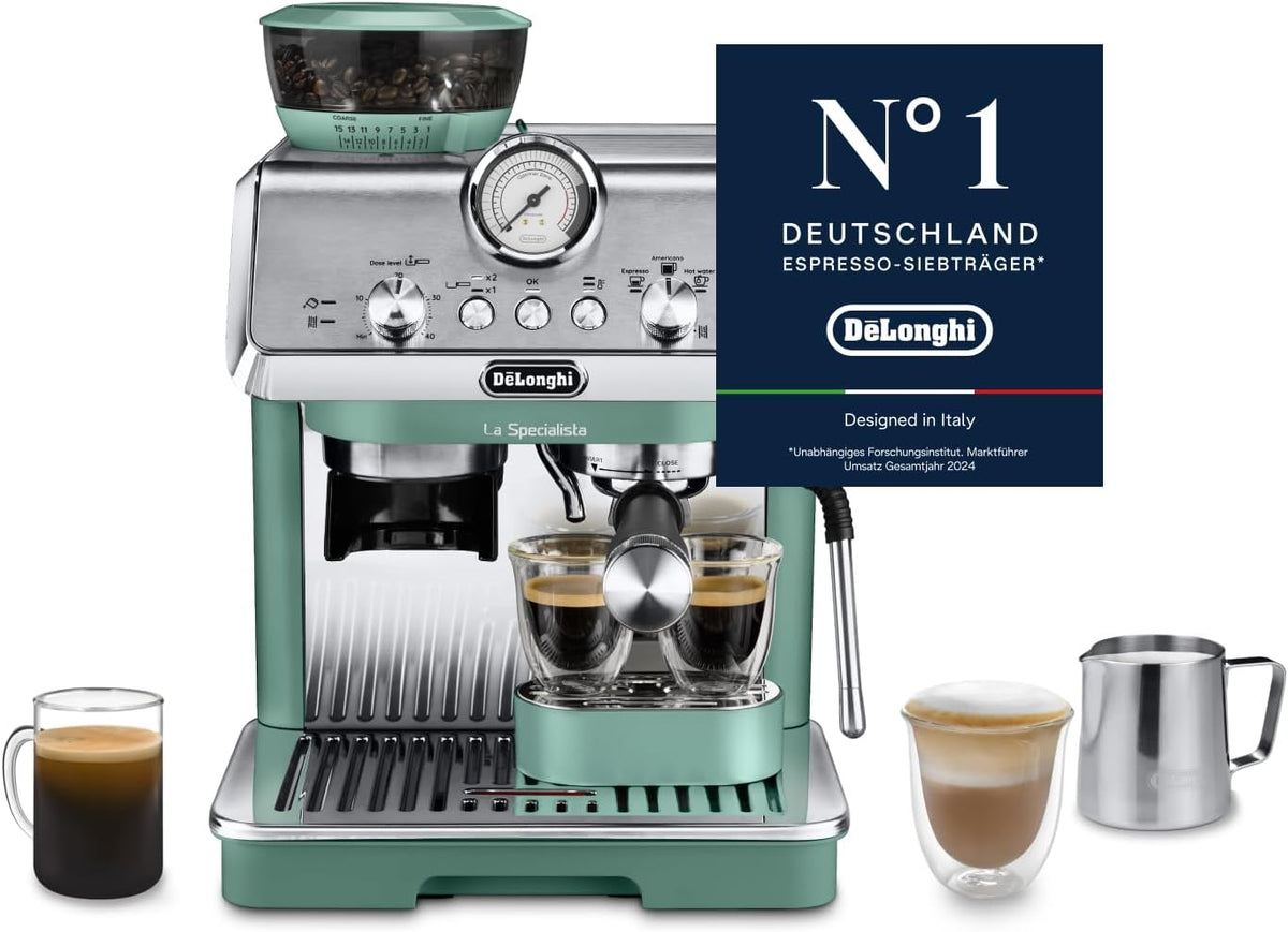 De'Longhi La Specialista Arte EC9155.GR, 1550W, Barista-Espressomaschine mit 8 Mahlgradeinstellungen, Bean-to-Cup Maschine für Cappuccino, Grün