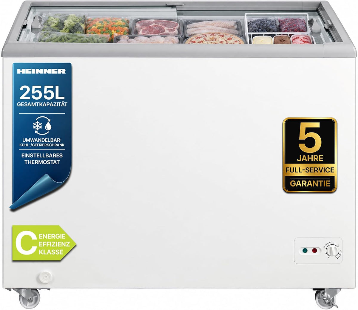 HSF-M255WHC Gefriertruhe, 255 L Fassungsvermögen, Energieeffizient (Klasse C), Leiser Betrieb, Einstellbarer Thermostat, Weiß, 5 Jahre Garantie