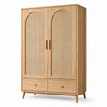 Kleiderschrank aus Eichenholz und Rattan 180x100x50cm
