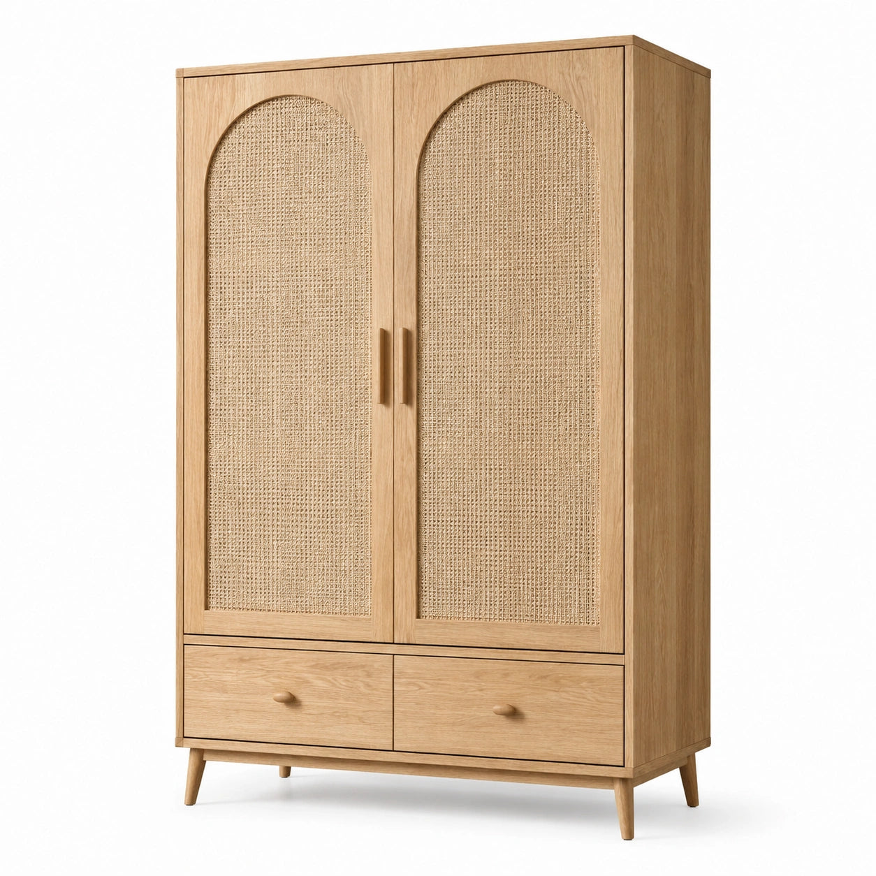 Kleiderschrank aus Eichenholz und Rattan 180x100x50cm