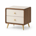 Nachttisch mit 2 Schubladen aus Walnussholz, Beige und Gold