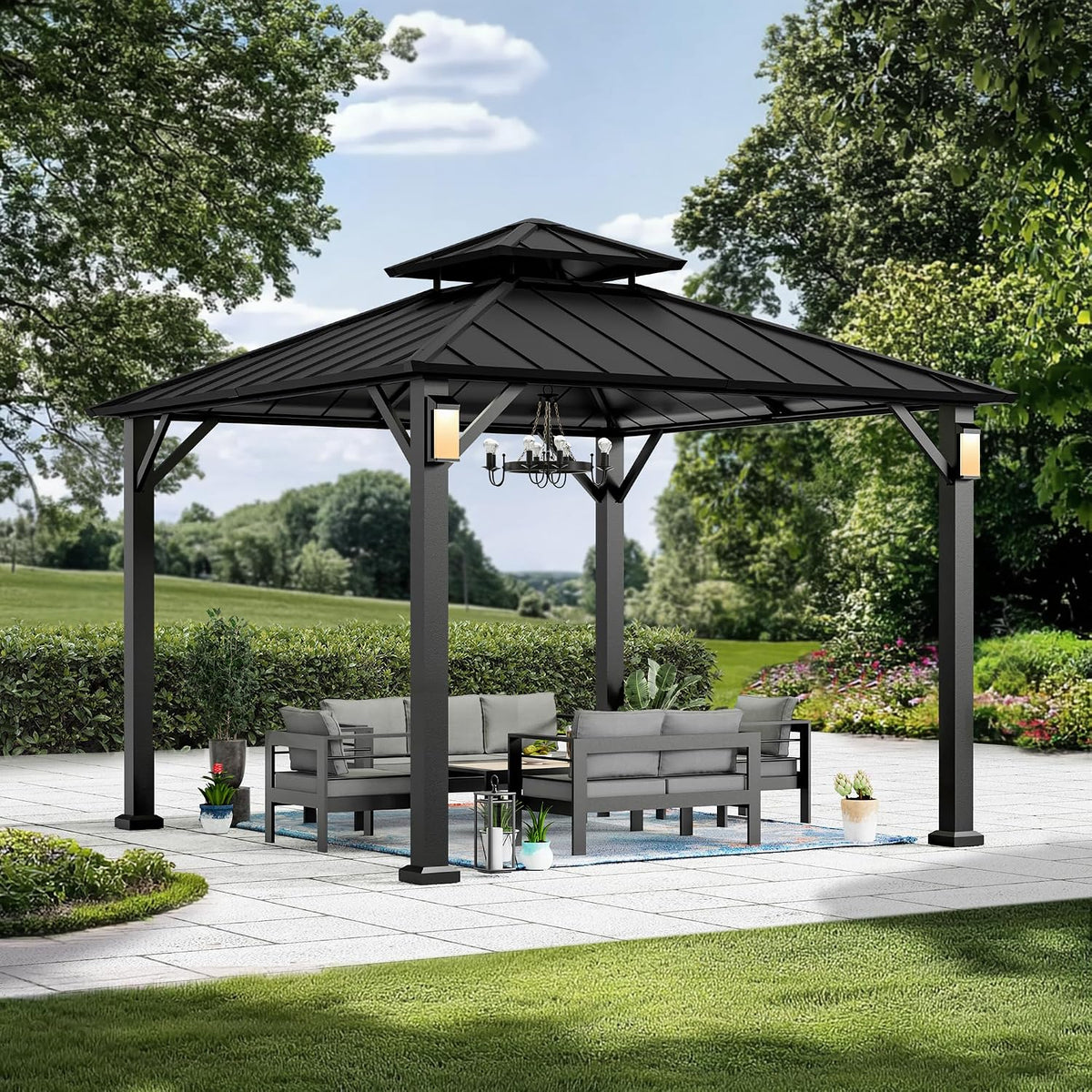 Modern Shade Pavillon 3x3 m Festem Dach, Regen und UV beständig Outdoor Pavillon für Garten und Terrasse