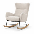 Schaukelstuhl aus Boucléstoff mit Holzgleitern und Metallrahmen, Beige