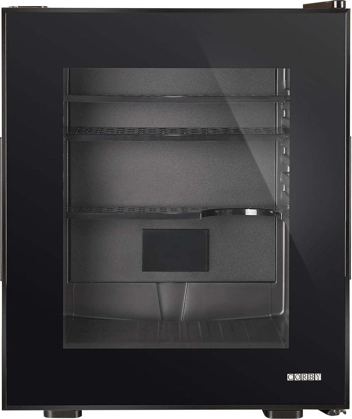 Corby Eton 20L Glas-Minibar in Schwarz mit schwarzem Innenleben, EU-Stecker