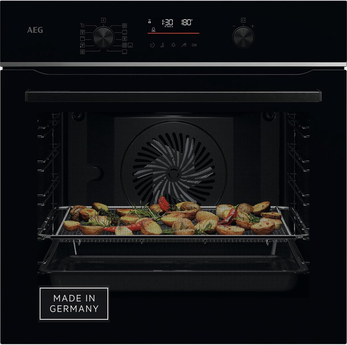 AEG Wifi Einbaubackofen, TS6PB50WAB, Kerntemperatursensor: Für Punktgenaues Garen, Serie 6 LED-Touchdisplay, Made in Germany, Pyrolyse Selbstreinigung