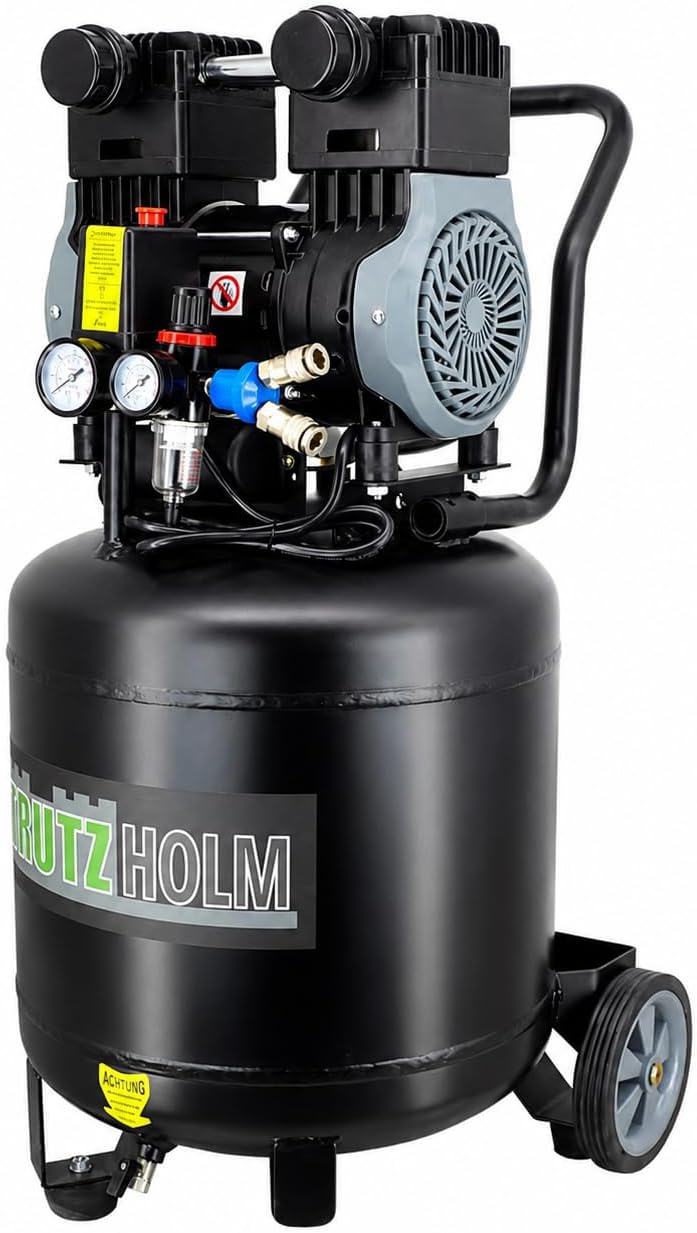 TRUTZHOLM Brushless Silent Flüsterkompressor innenbeschichtet 900-4500W silent leise 57-62dB Druckluft, Ansaugleistung 128-738 L/Min (49 Liter), 8 bar