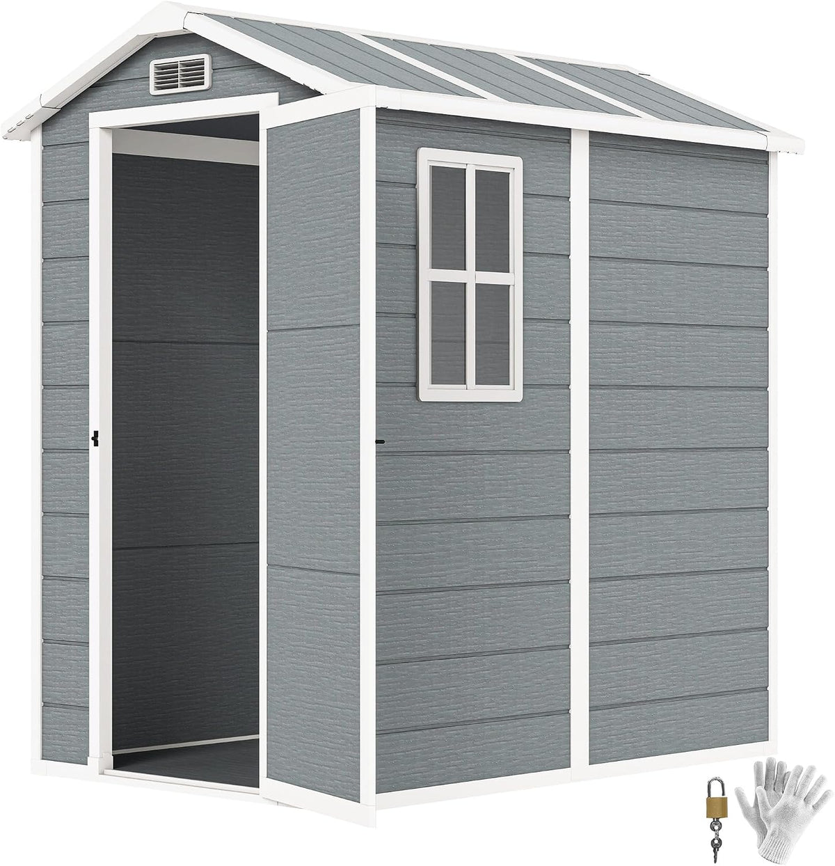 Outsunny Gerätehaus 2,1m² Wasserdicht mit Boden 131x186x198/172 cm Grau