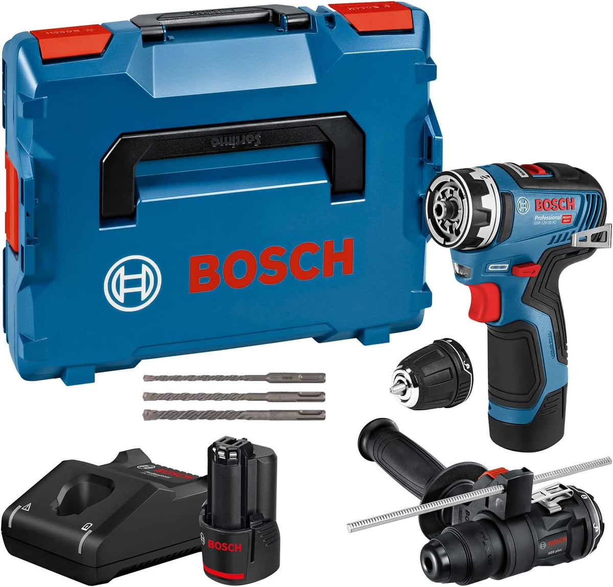 Bosch Professional 12V System Akku-Bohrschrauber GSR 12V-35 FC, Schnellladegerät GAL 12V-40, FlexiClick System