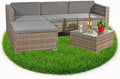 Melko Gartenmöbel Set Lounge Ecksofa mit Tisch und Hocker Polyrattan Grau