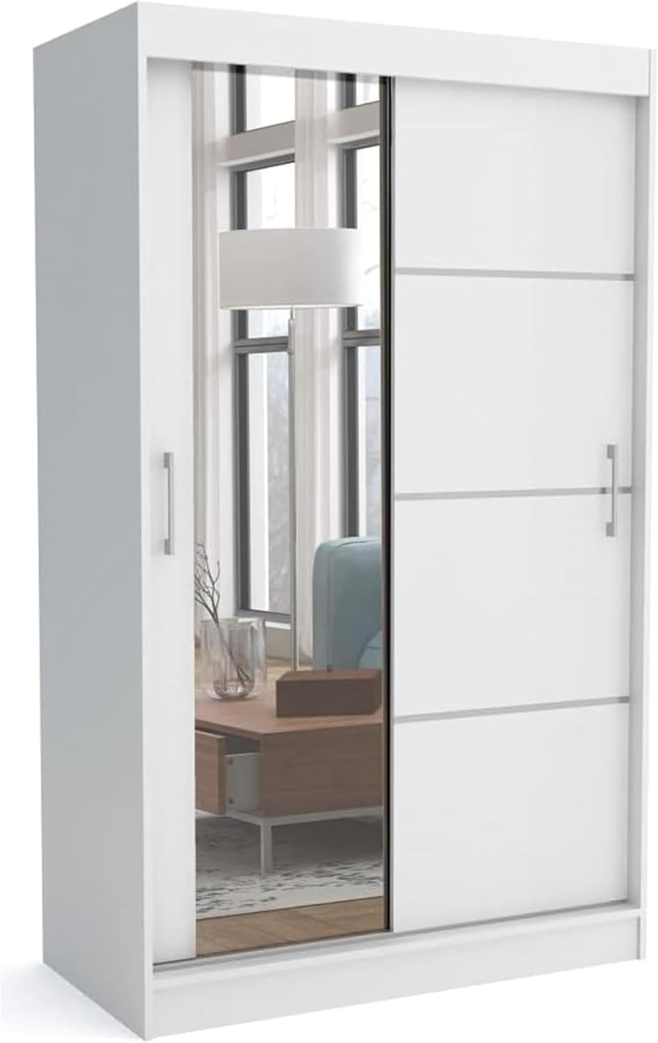 Brent - Kleiderschrank mit Spiegel 100cm Breit Windsor Tomy I Schlafzimmerschrank mit 2 Kleiderstange und Einlegeböden für Kleidung I Kleiderschrank