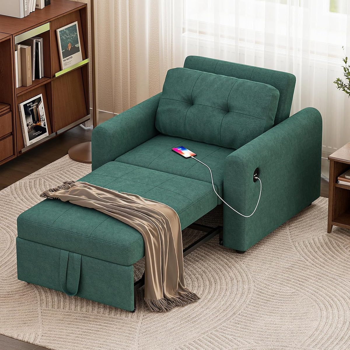 Schlafsofa mit USB, 3-in-1 Schlafsessel mit Bettfunktion, 84x190cm