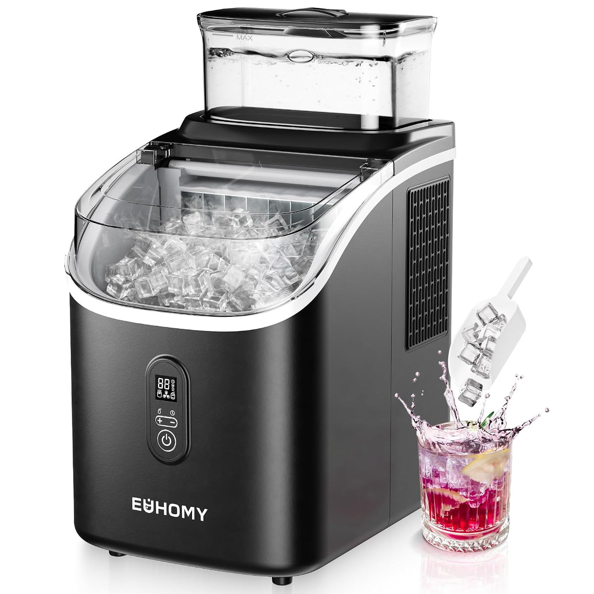EUHOMY Eiswürfelmaschine für die Arbeitsplatte, 15 kg Eismaschine Ice Maker, 2L Eiswürfelmaschinen, 16 Eiswürfel in 13 Min, Schwarz