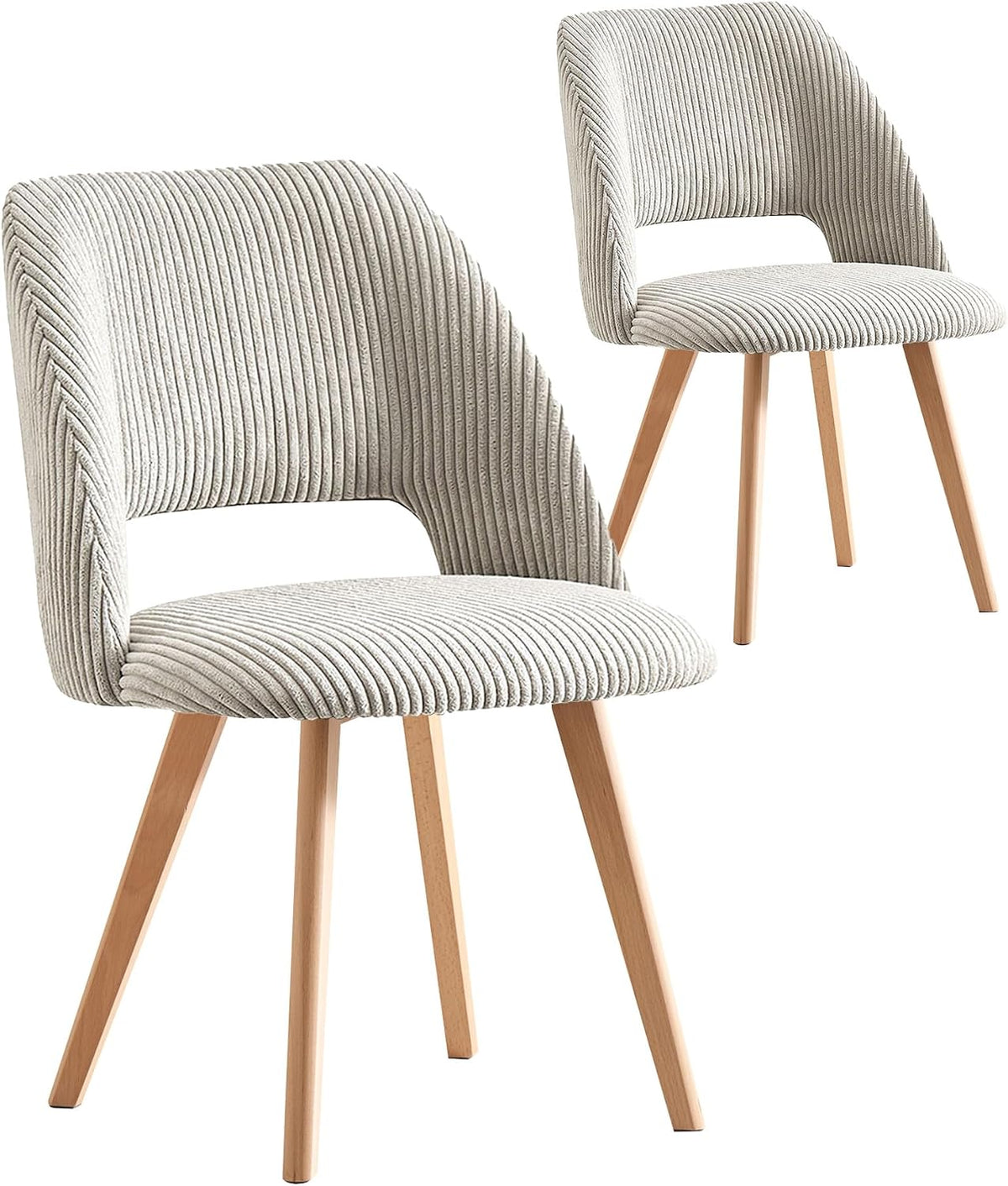 B&D home Esszimmerstühle Vicky 2er Set, Polsterstühle aus Cordstoff Grau, modern-Landhaus Design für Küche, ergonomische Sitzschale, Holzbeine Natur