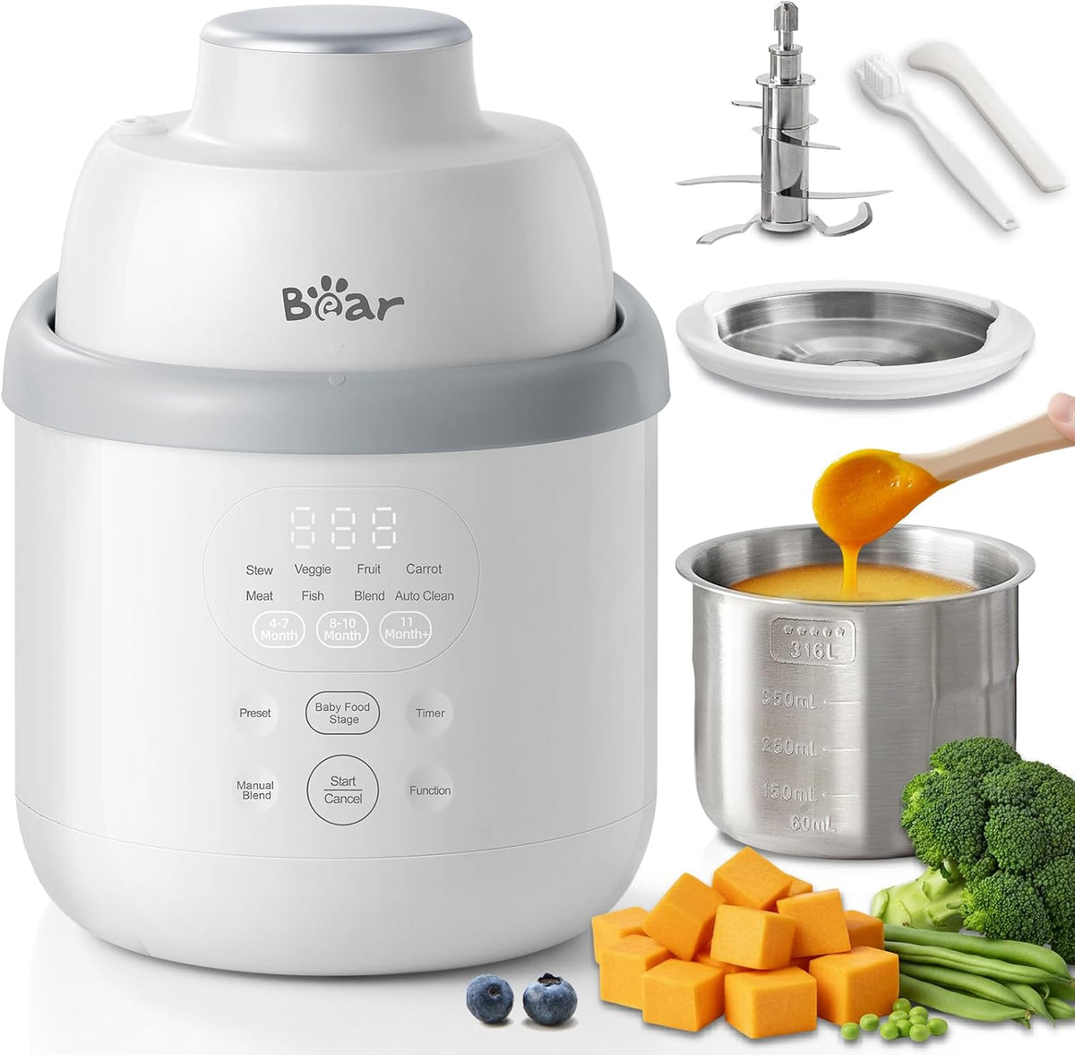 Bear Babynahrungszubereiter NutriEase AllStage Edelstahl, OneStep Baby Food Maker Babybrei-Zubereiter, BPA-frei