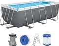 Bestway Power Steel Frame Pool Set mit Filterpumpe 412 x 201 x 122 cm, grau, eckig