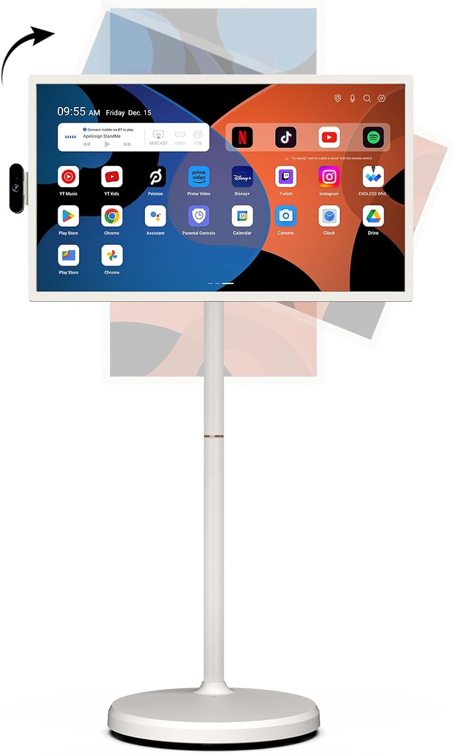 ApoloSign Smart Portable TV 2. Generation mit Android OS EDLA-Zertifiziert, beweglicher Touchscreen, voll schwenkbar, Sprachfernbedienung