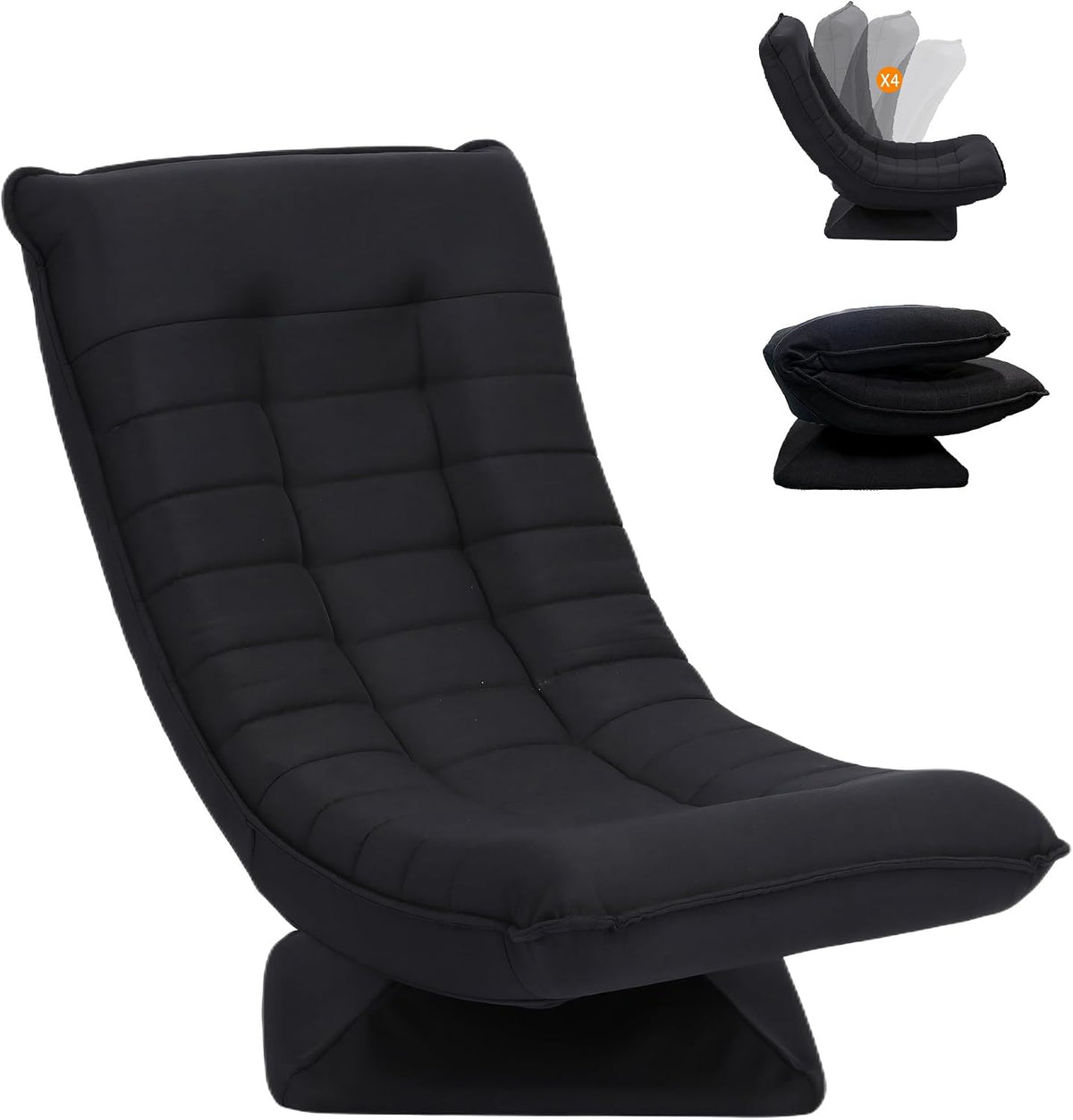 Relaxsessel Bequemer Bodensessel mit 4 Fach Verstellbarer Rückenlehne, 13cm Polster, 150kg belastbar fürs Wohnzimmer Schlafzimmer (Schwarz)