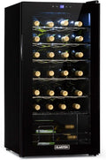 Klarstein Shiraz Weinkühlschrank Schwarz, 74 L, 5–18 °C, Getränkekühlschrank mit Glastür, 28 Flaschen, 1 Zone, freistehend, leise, LED, schmal