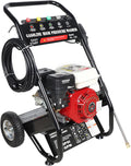 Benzinbetriebener Benzin Hochdruckreiniger 7,5 PS 3400 U/min 170-190 Bar 2200 PSI 2.3 GPM mit 5 Düsen 26ft Schlauch 8 Zoll Räder für Auto Hof Einfahrt