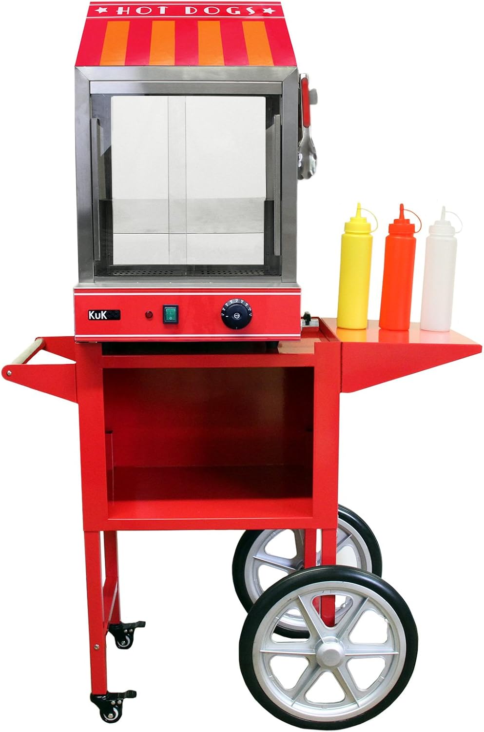 KuKoo Elektrischer Würstchenwärmer Wurstwärmer Hot Dog Wärmer mit Wagen Ständer Bockwurstwärmer Hotdog Maschine Verkaufswagen Edelstahl Hot Dog Stand