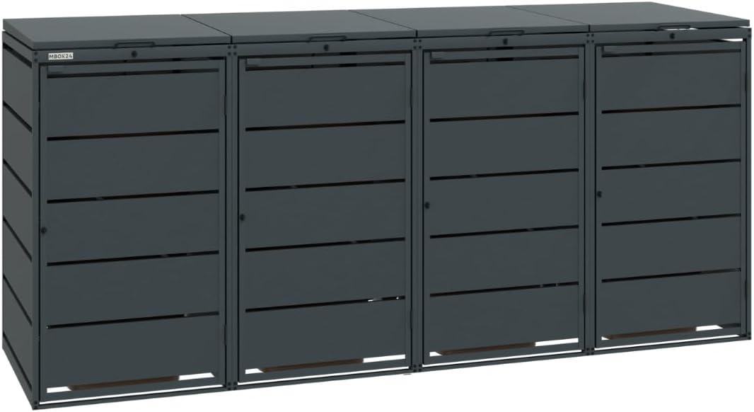 Classic 4er Mülltonnenbox für Mülltonnen bis 240 Liter, aus verzinktem Stahl, 1er Metall Mülltonnenverkleidung in Anthrazit, robust & wetterfest