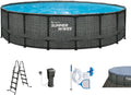 Summer Waves Frame Pool Komplettset, Rund 549x132 cm Rattan Optik Grau, Aufstellpool Set, Gartenpool & Schwimmbecken inkl. Filterpumpe, Bodenvlies