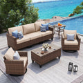 UDPATIO Patio Furniture Set, Wicker Rattan Outdoor Sofa Set with Storage Table and Waterproof Covers for Backyard, Deck, Porch, Khaki