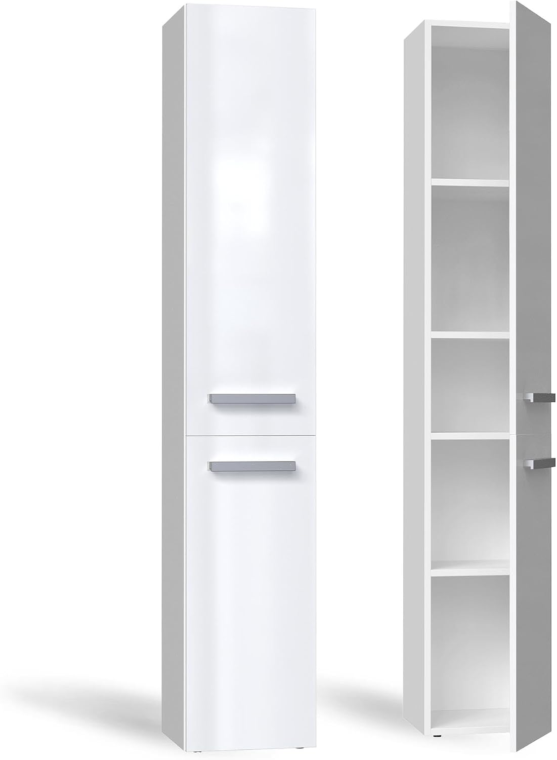 CDF Badezimmerschrank Badschrank Schmal Hoch, ohne Wäschekorb Breite: 31 cm, Weiß Glanz 30x31x170 cm