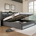 Merax Polsterbett 160x200cm, ohne Matratze, Doppelbett mit Bettkasten und Lattenrost, Stauraum Kopfteil mit LED & USB Ladefunktion, Leinen, Jugendbett