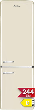 Amica Retro Kühlschrank freistehend mit Gefrierfach 244 l LED Beleuchtung Glasablagen Chrom Flaschengitter 181 x 55 x 62 cm Beige