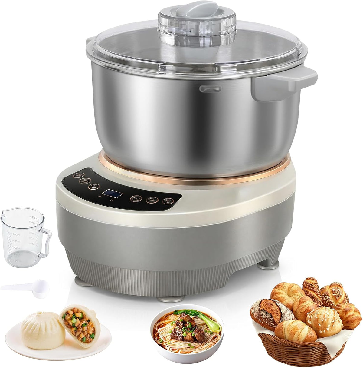 7L Großraum Teigmaschine, 200W Edelstahl Pizzateig Maschine aus 304er Edelstahl zum Backen, Teigknetmaschine für das Backen zu
