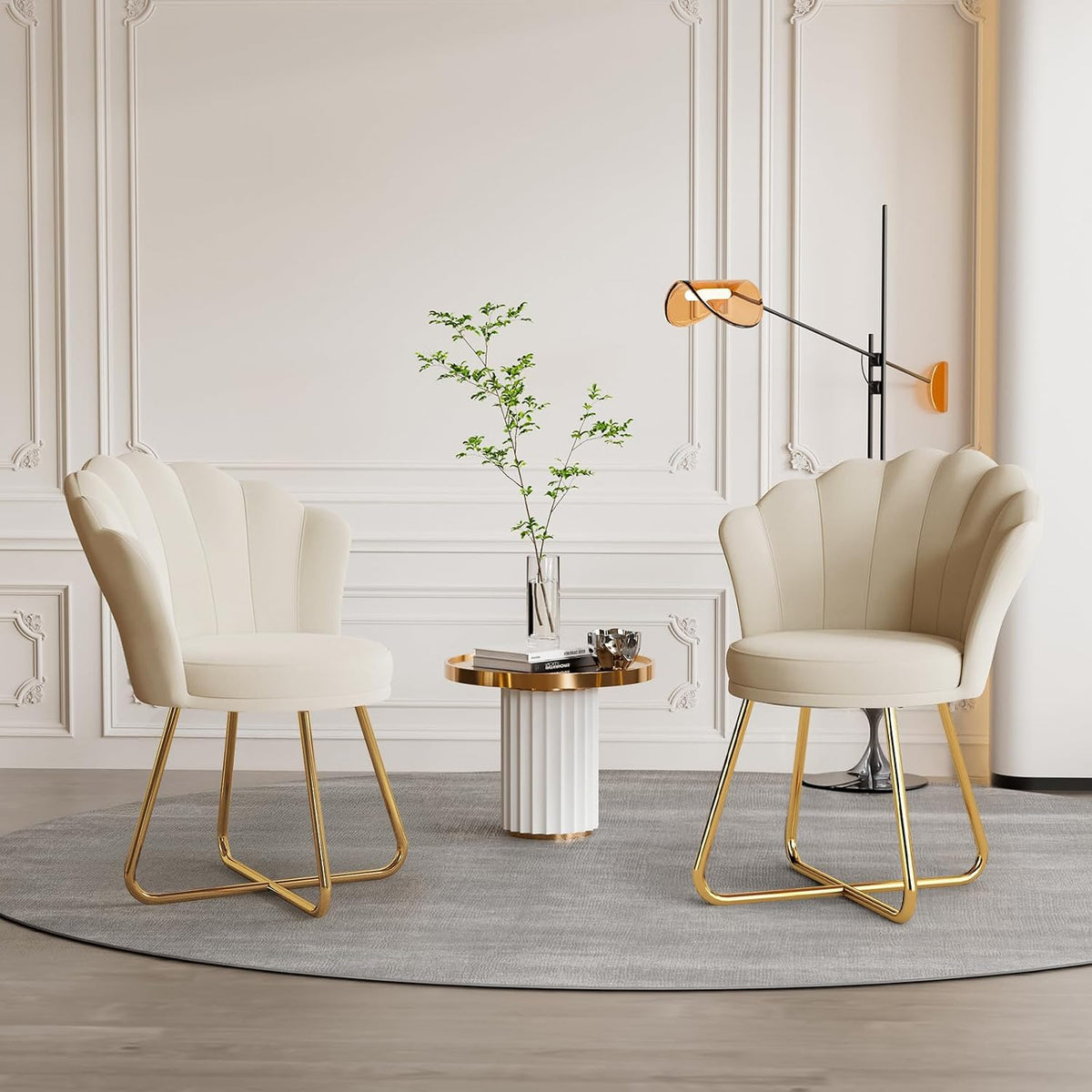 Hawthyhome 2er-Set Schminktisch-Stühle aus Samt, Goldgestell, Beige