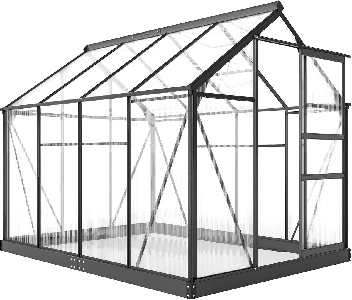 Outsunny Gewächshaus Aluminium mit Dachfenster 190x252x201cm Grau