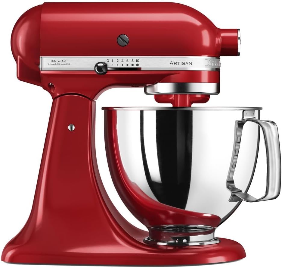 KitchenAid Küchenmaschine, 4.8 L, Teigknetmaschine mit 3 Zubehör und Schüssel aus Edelstahl, Artisan, Kippbarem Food Processor, Empire rot