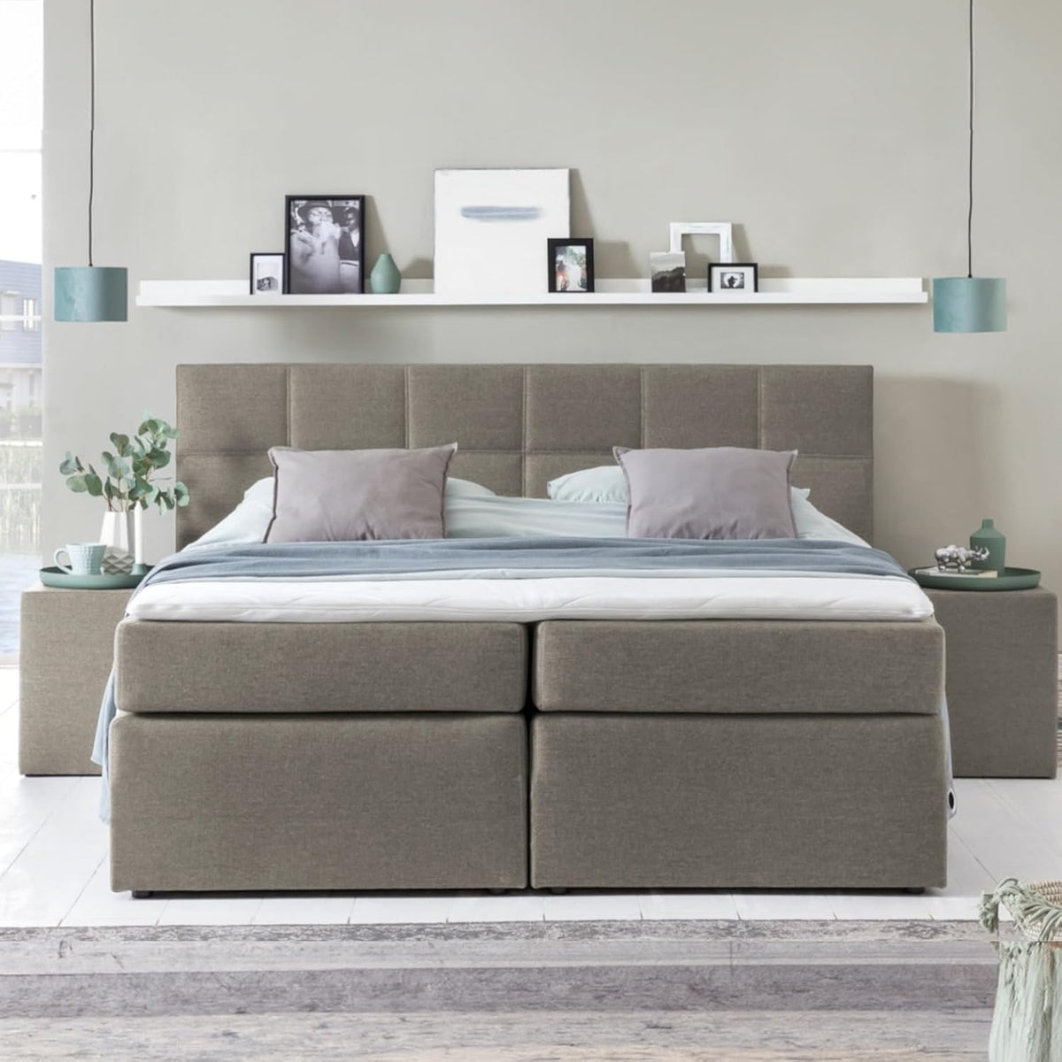 3F Boxspringbett Bea 160x200 cm Beige/Grau Härtegrad H2/H3