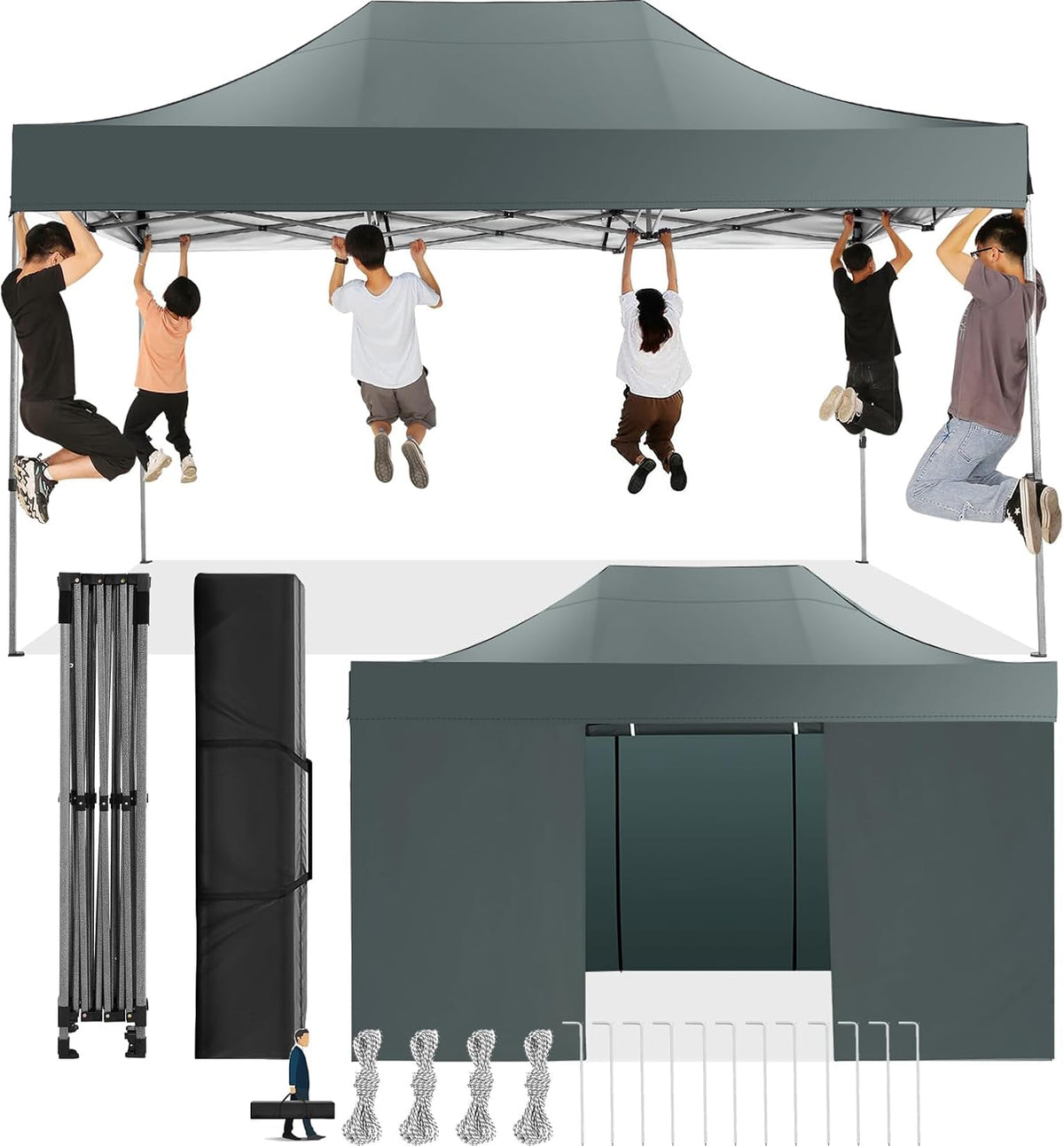 COBIZI Faltpavillon 3x4,5 Wasserdicht Stabil Winterfest(Grau mit 4 Seiten)